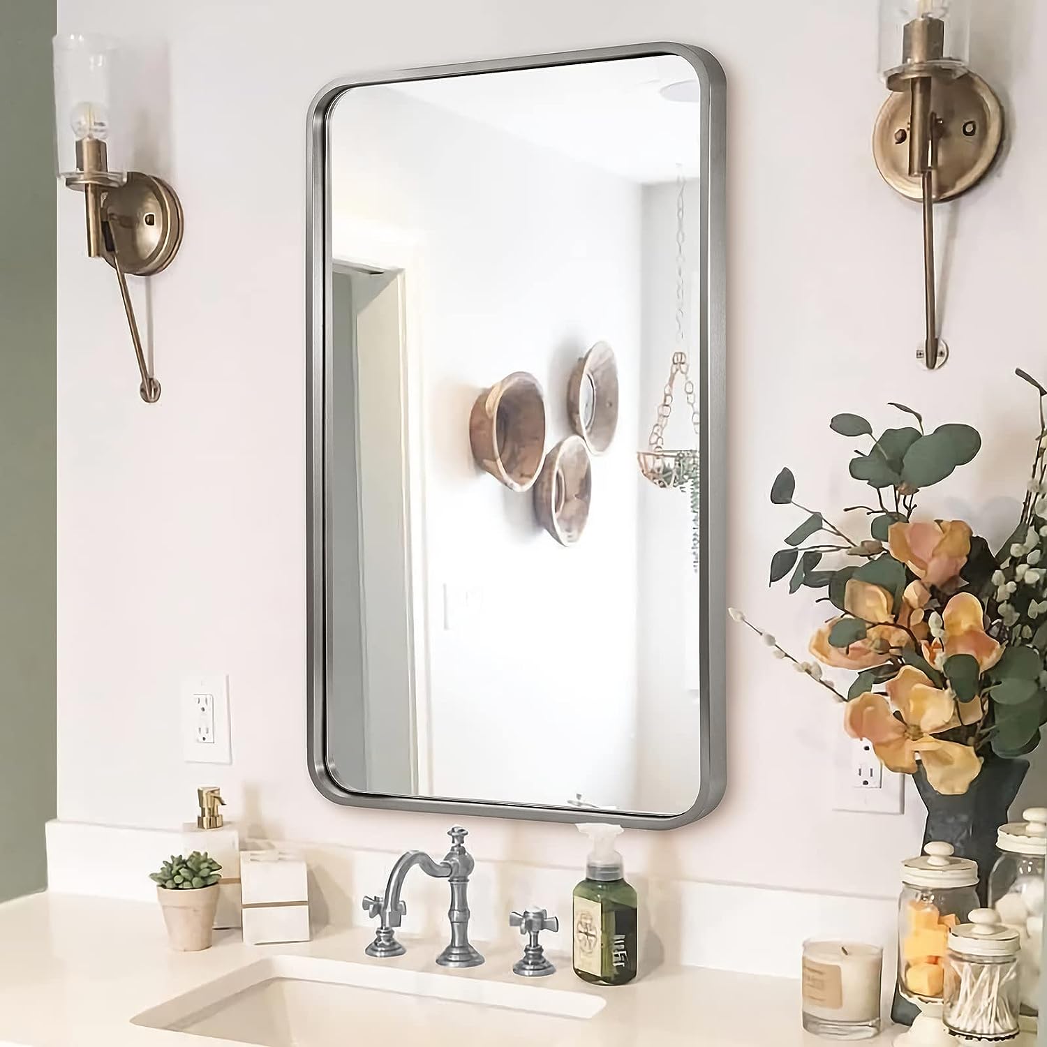 Modern Bold Framed Rectangle Wall Mirrors for Bathroom Wall| Stainless Steel Framed