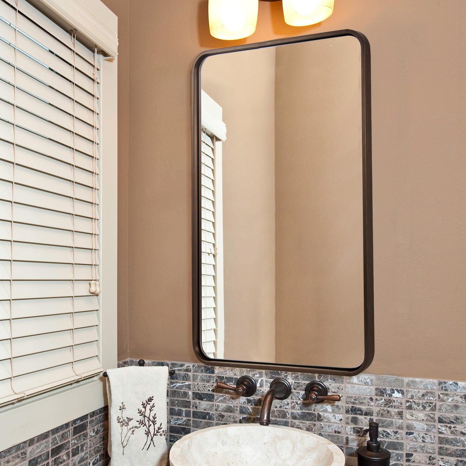 Contemporary Rounded Rectangular Bathroom Wall Mirror |Thicker Stainless Steel Framed