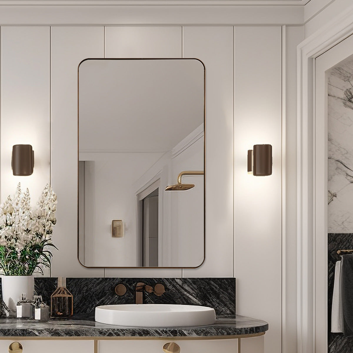 Minimalist Modern Rounded Rectangular Bathroom Mirrors