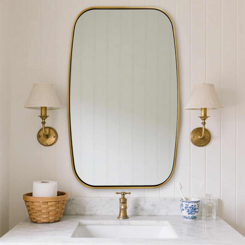 Contemporary Long Oval Oblong Bathroom Mirror | Stainless Steel Frame