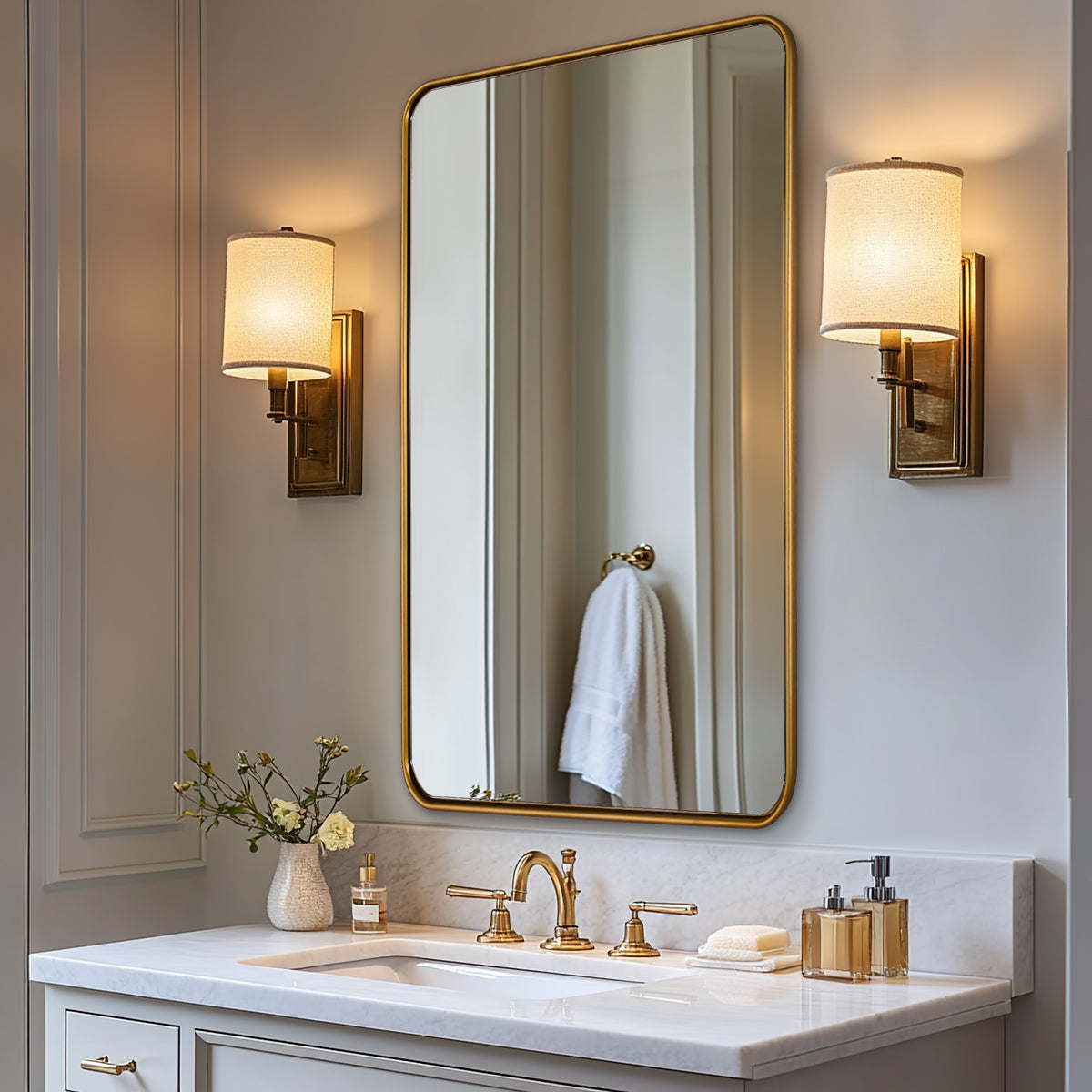 Contemporary Rounded Rectangular Bathroom Wall Mirror| Aluminum U-Tube Framed