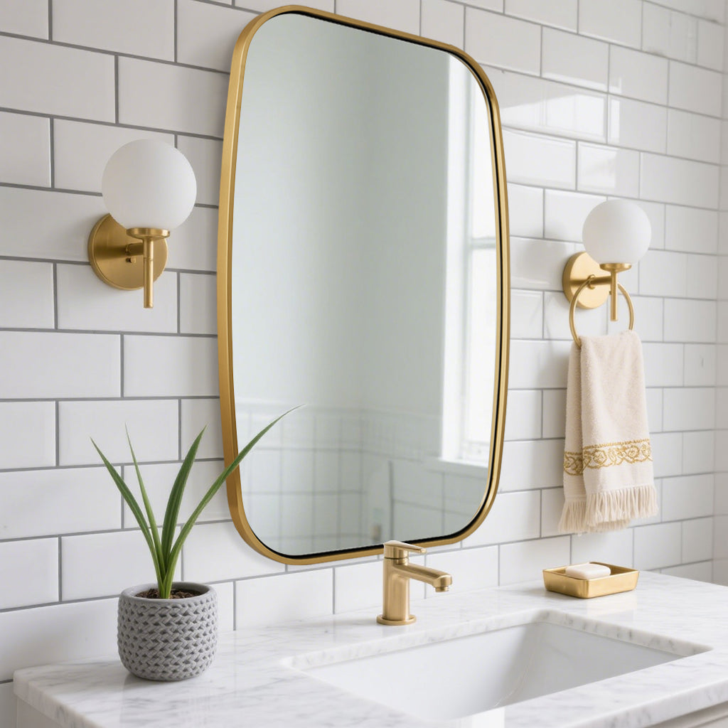 Contemporary Long Oval Oblong Bathroom Mirror | Stainless Steel Frame