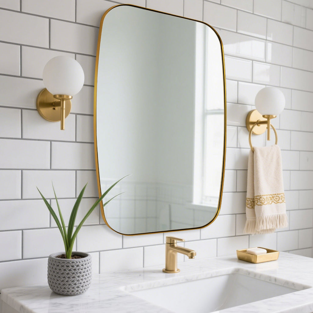 Modern Oval Oblong Bathroom Vanity Mirror | Stainless Steel Frame