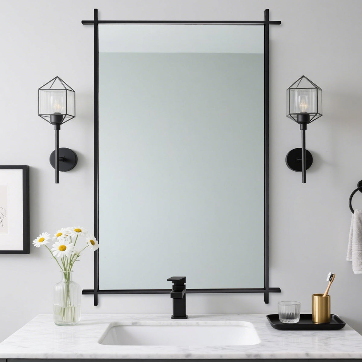 Vintage Cross Corner Rectangle Bathroom Wall Mirrors | Stainless Steel Framed