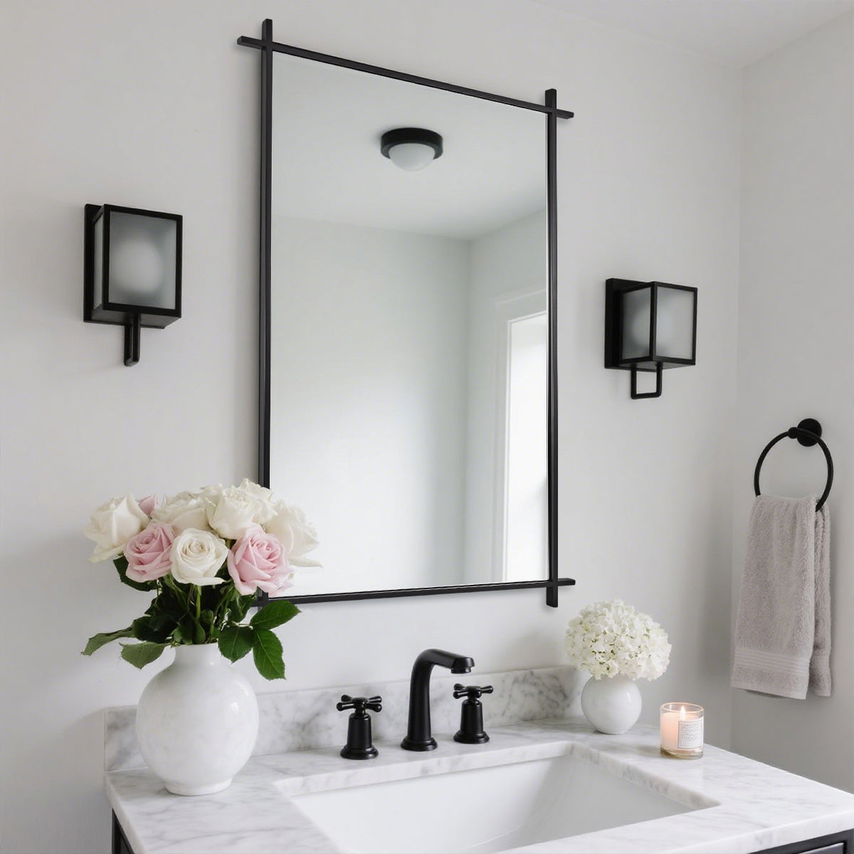 Vintage Cross Corner Rectangle Bathroom Wall Mirrors | Stainless Steel Framed