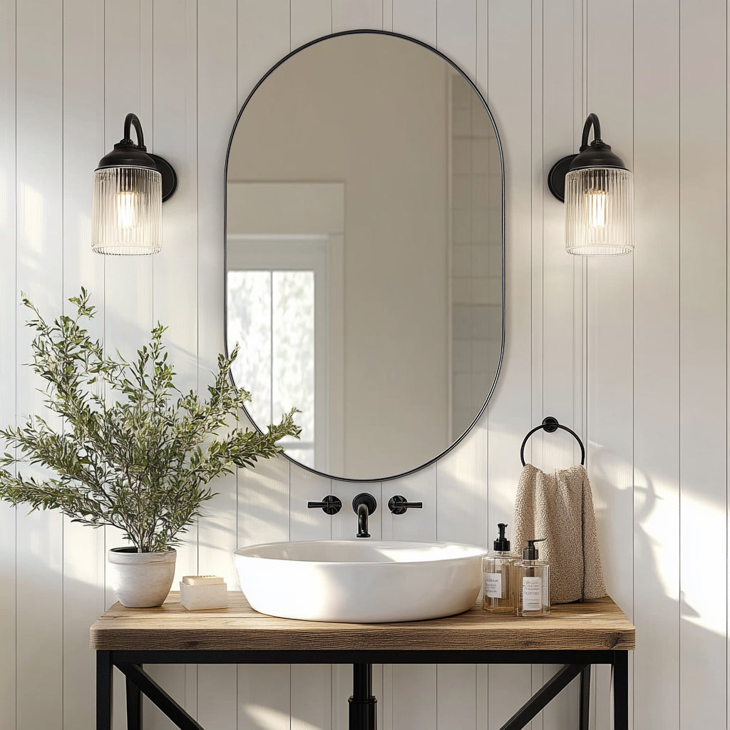 Modern Pill Shaped Capsule Wall Mirrors Long Oval Bathroom Vanity Mirror | Stainless Steel Frame