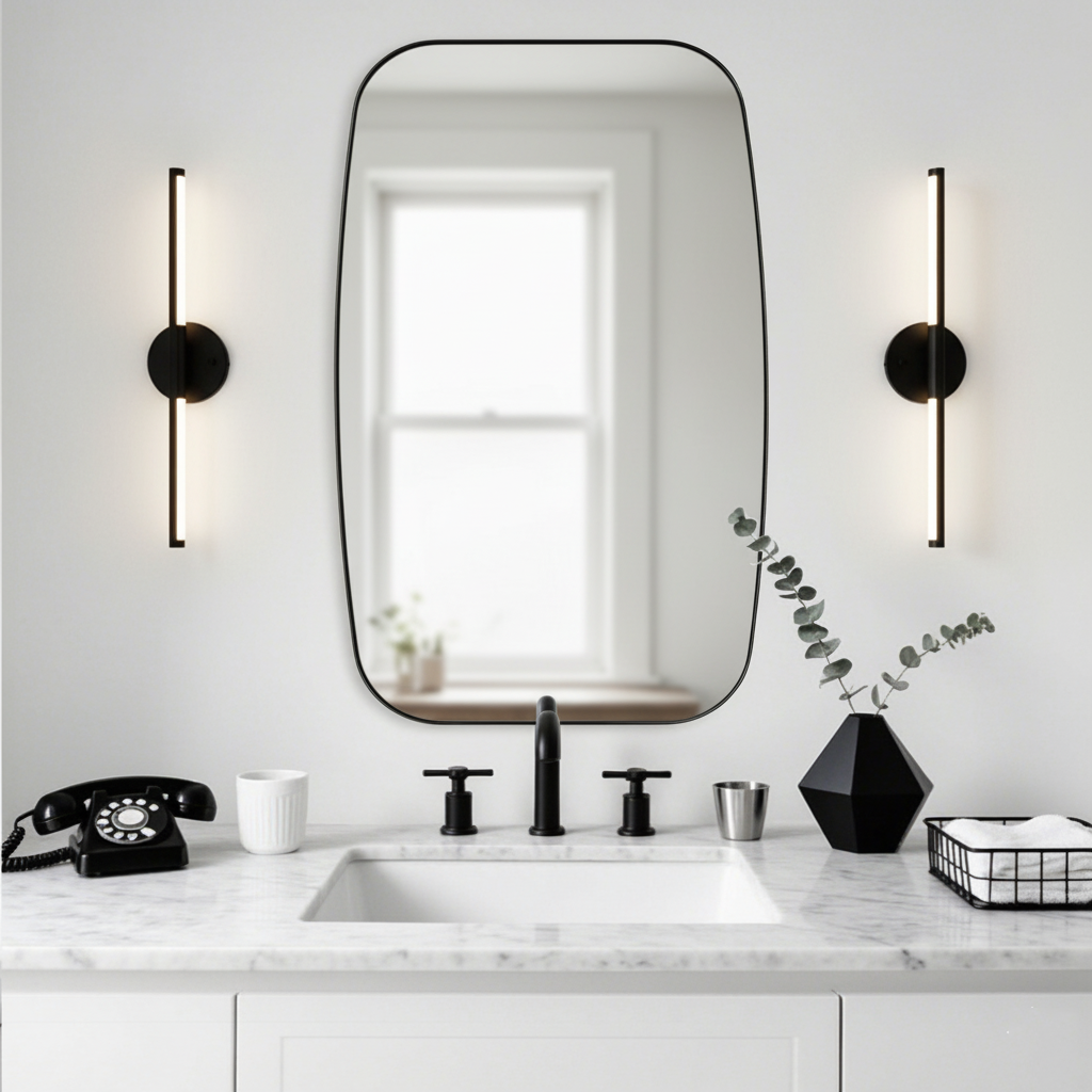Modern Oblong Bathroom Mirror Long Oval Mirror | Stainless Steel Frame