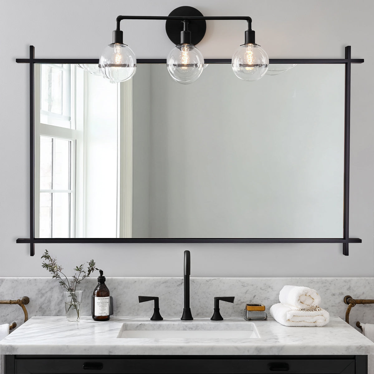 Vintage Cross Corner Rectangle Bathroom Wall Mirrors | Stainless Steel Framed