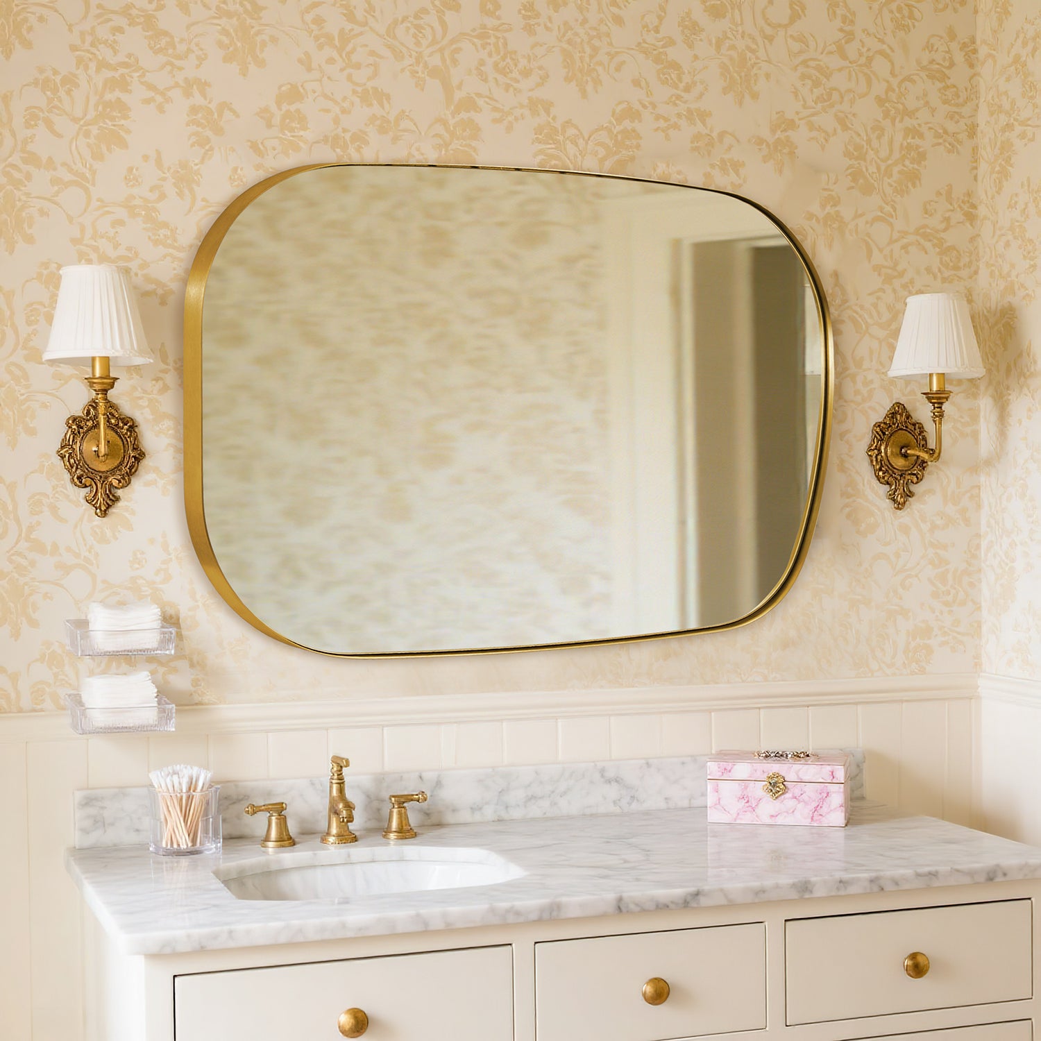 Asymmetrical Irregular Bathroom Wall Mirror | Stainless Steel Frame