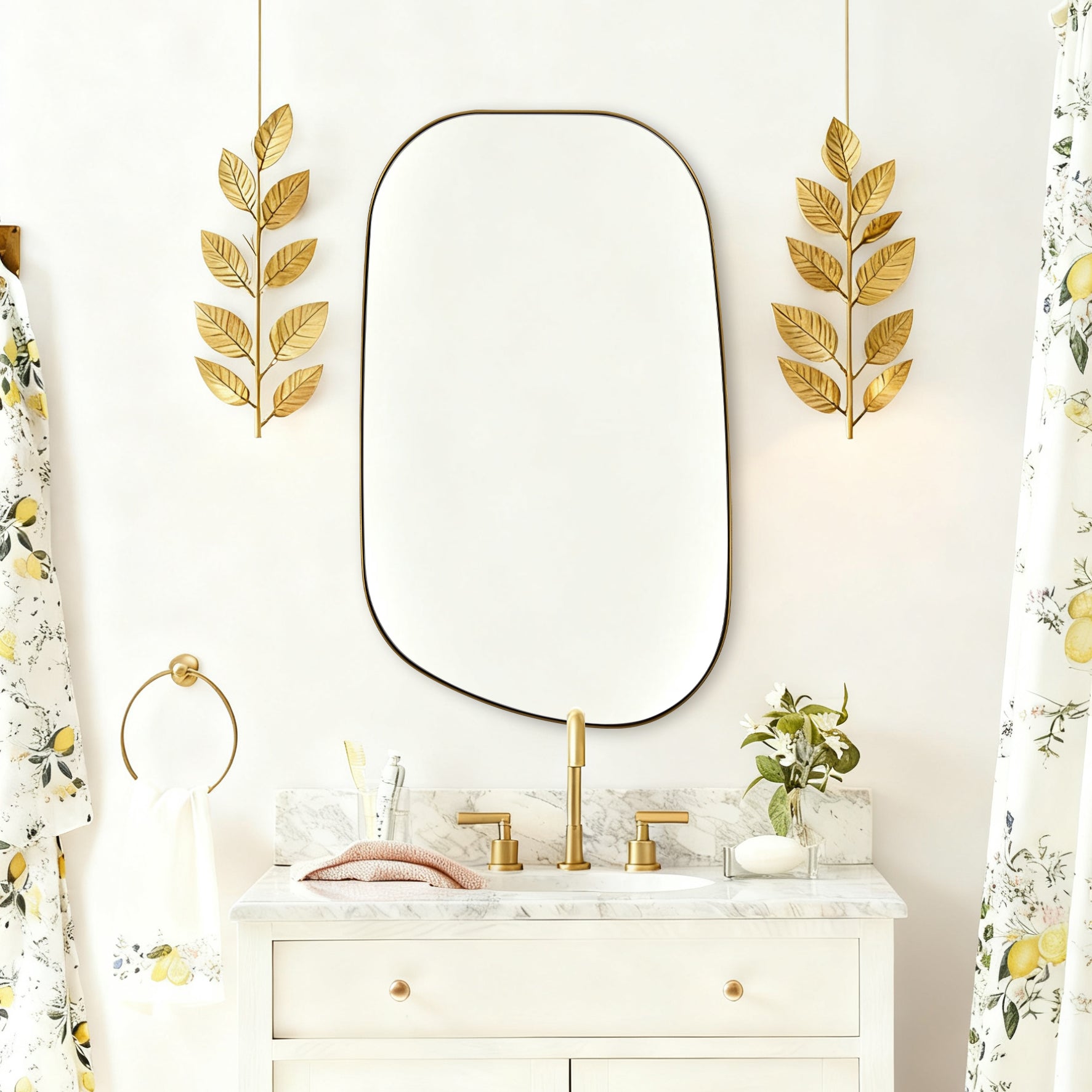 Asymmetrical Irregular Bathroom Wall Mirror | Stainless Steel Frame