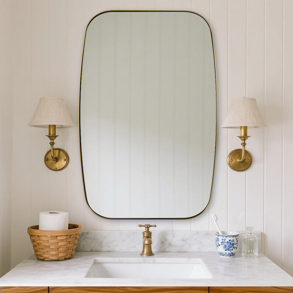 Modern Oval Oblong Bathroom Vanity Mirror | Stainless Steel Frame