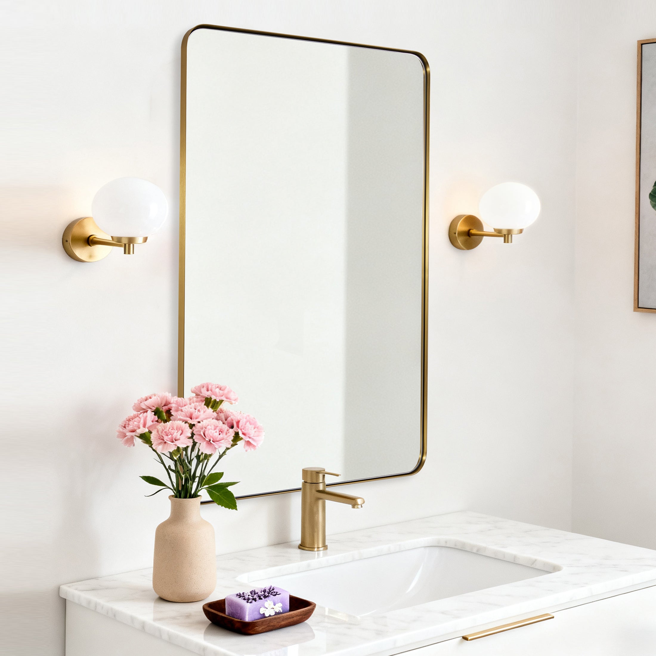 Modern Rounded Rectangle Mirror for Bathroom/ Vanity/ Wall | Stainless Steel Frame