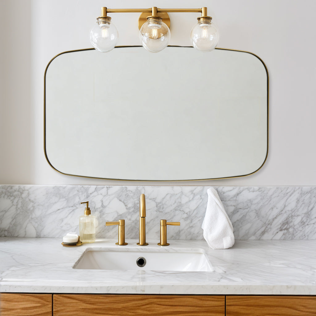 Modern Oval Oblong Bathroom Vanity Mirror | Stainless Steel Frame