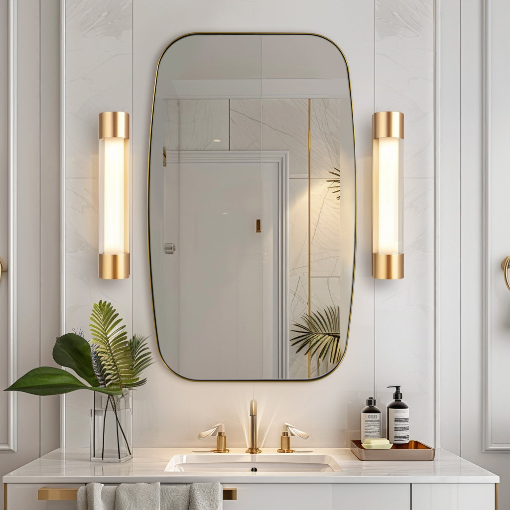 Modern Oval Oblong Bathroom Vanity Mirror | Stainless Steel Frame