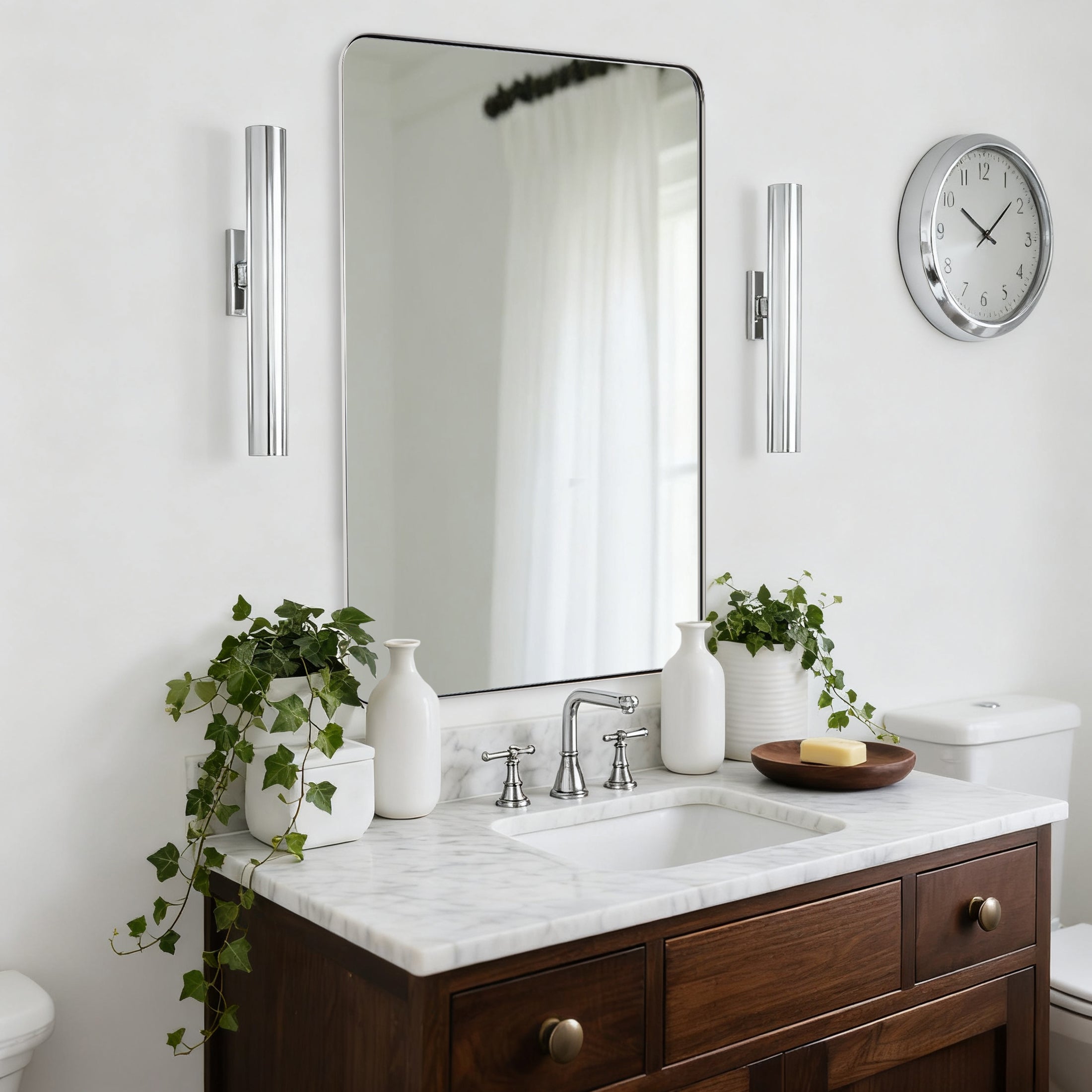 Modern Rounded Rectangle Mirror for Bathroom/ Vanity/ Wall | Stainless Steel Frame