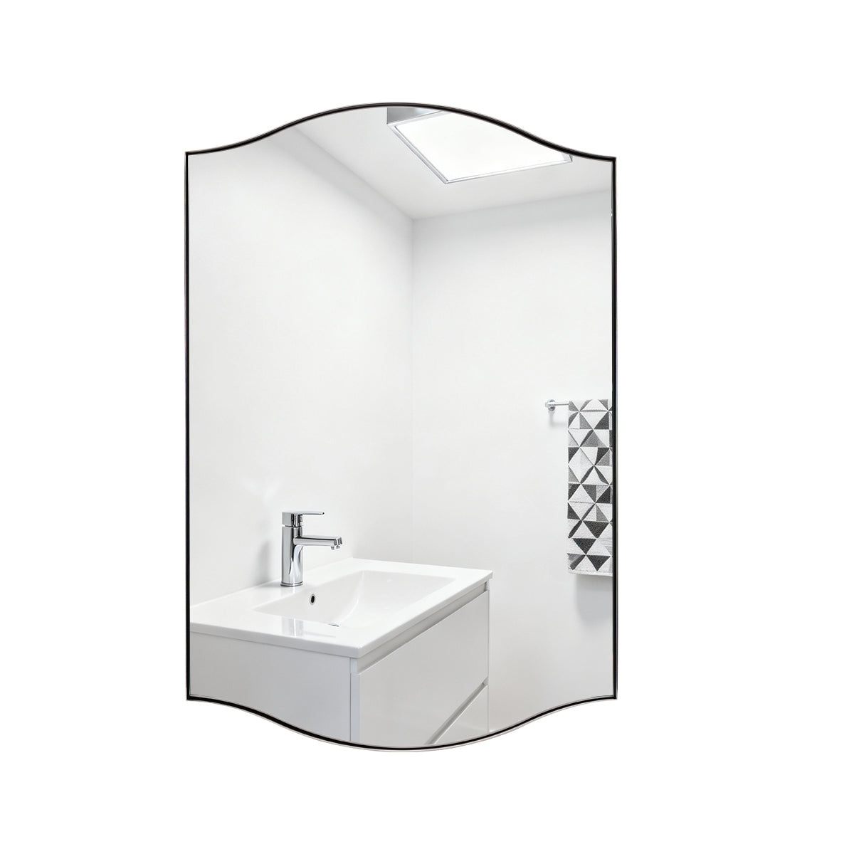Dual Curve Arch Rectangular Scalloped Bathroom Wall Mirror |Stainless Steel Framed