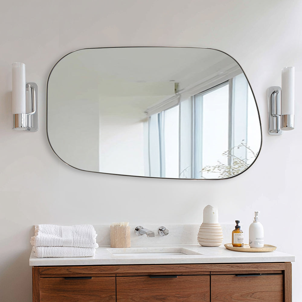 Asymmetrical Irregular Bathroom Wall Mirror | Stainless Steel Frame