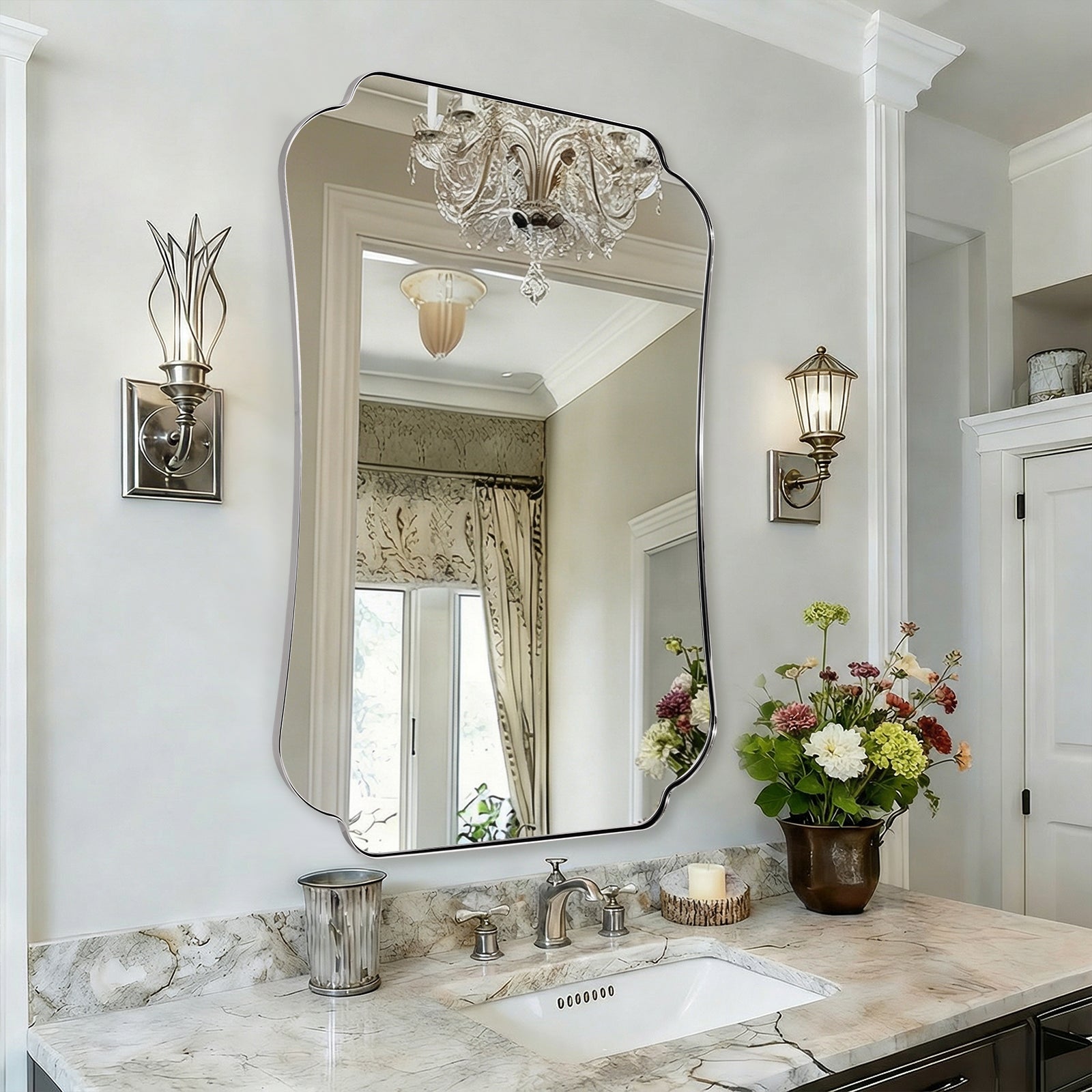 Contemporary Concave Edge Scalloped Bathroom Mirror Decorative | Stainless Steel Frame