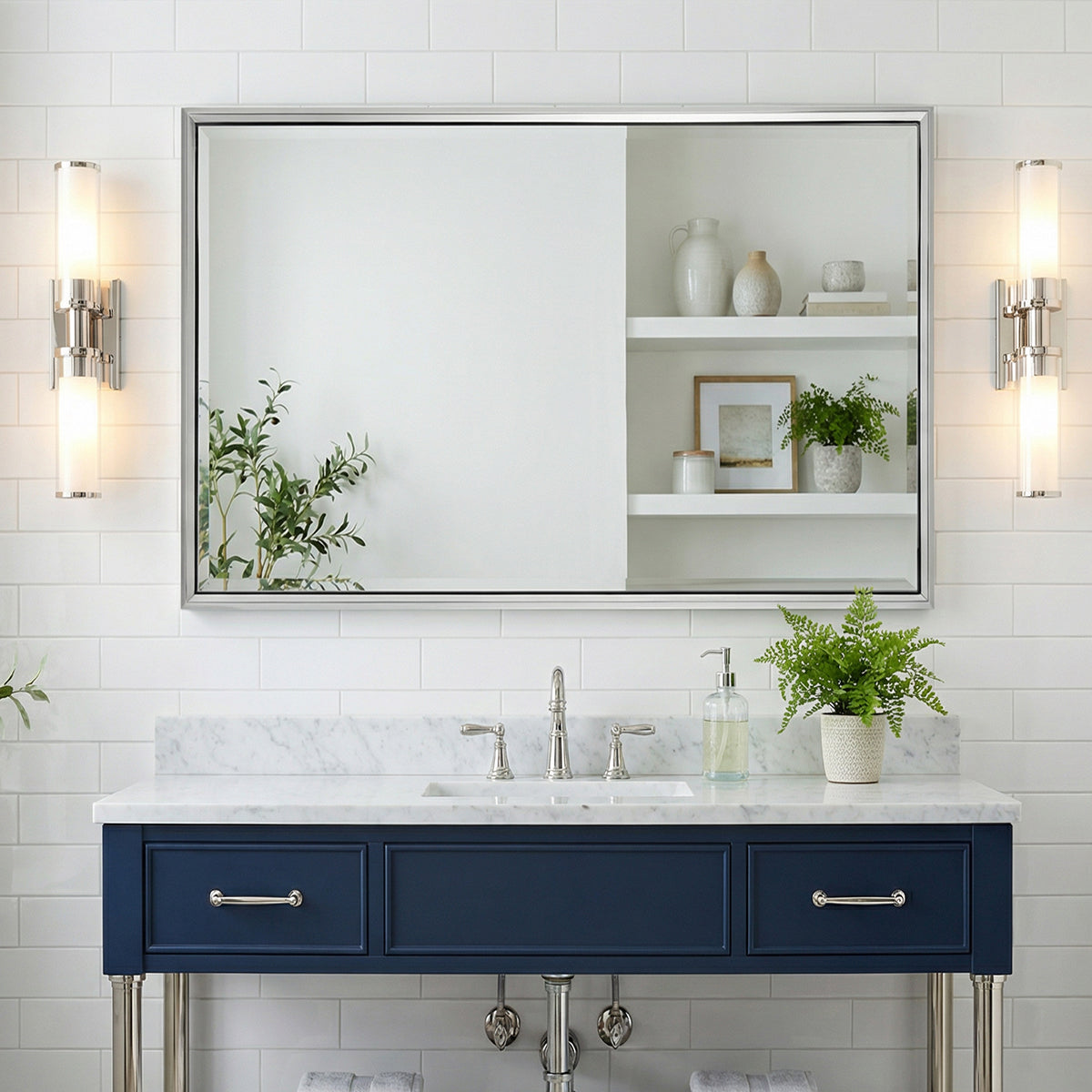 Luxury Beveled Stainless Steel Framed Rectangular Bathroom Vanity Mirror