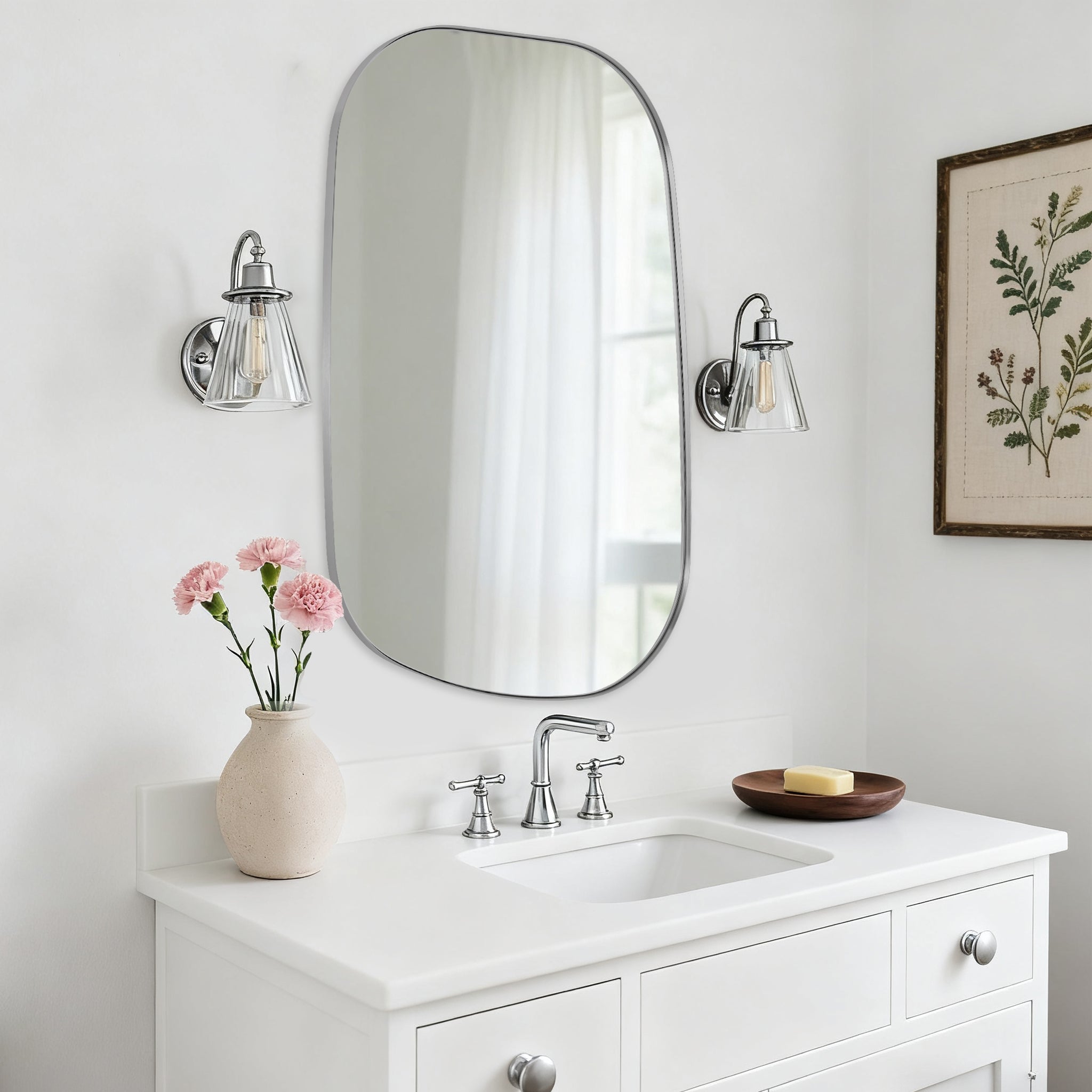 Asymmetrical Irregular Bathroom Wall Mirror | Stainless Steel Frame