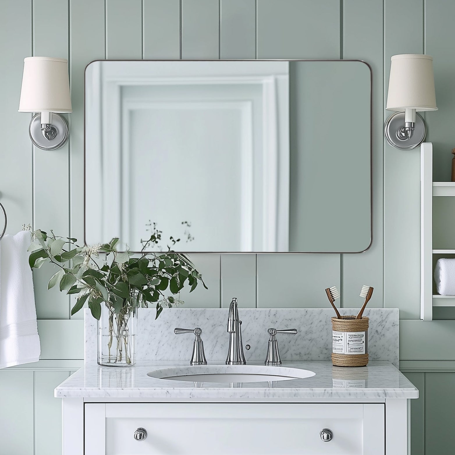 Modern Rounded Rectangle Mirror for Bathroom/ Vanity/ Wall | Stainless Steel Frame