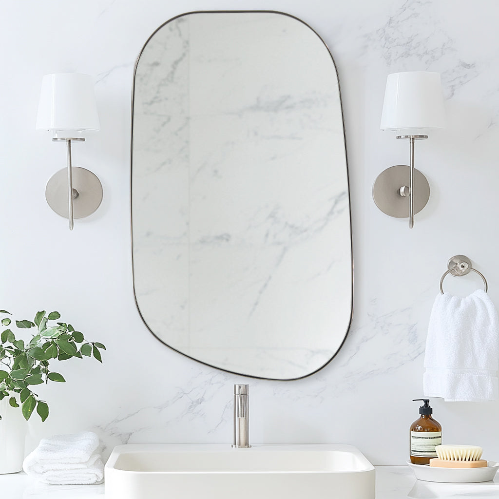 Asymmetrical Irregular Bathroom Wall Mirror | Stainless Steel Frame