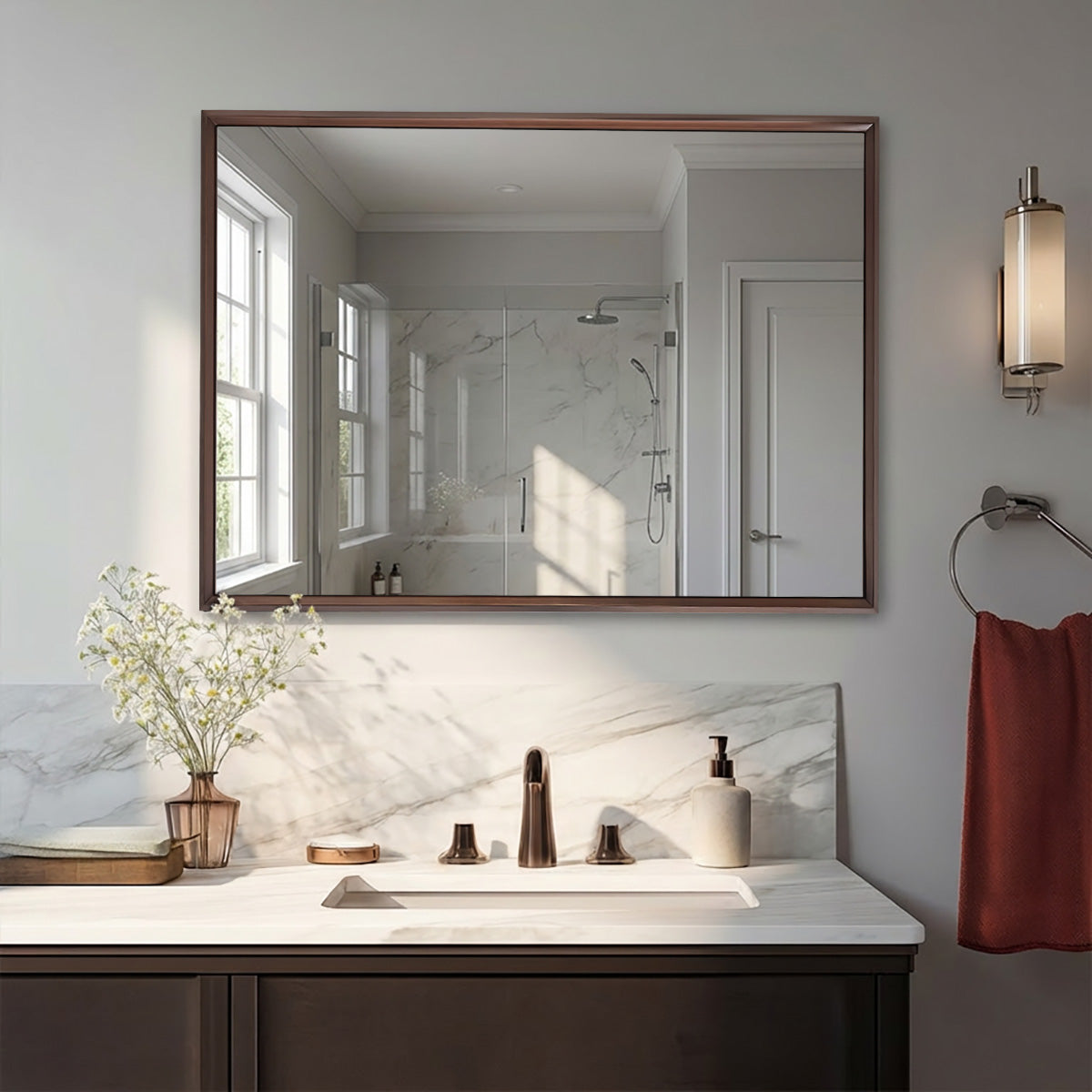 Luxury Beveled Stainless Steel Framed Rectangular Bathroom Vanity Mirror