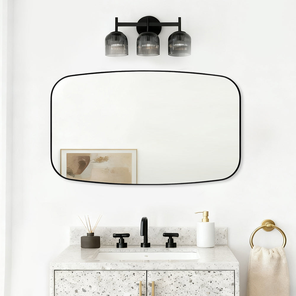 Modern Oval Oblong Bathroom Vanity Mirror | Stainless Steel Frame
