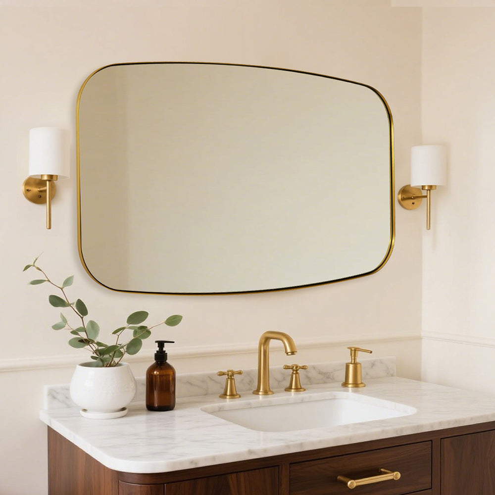 Modern Oval Oblong Bathroom Vanity Mirror | Stainless Steel Frame