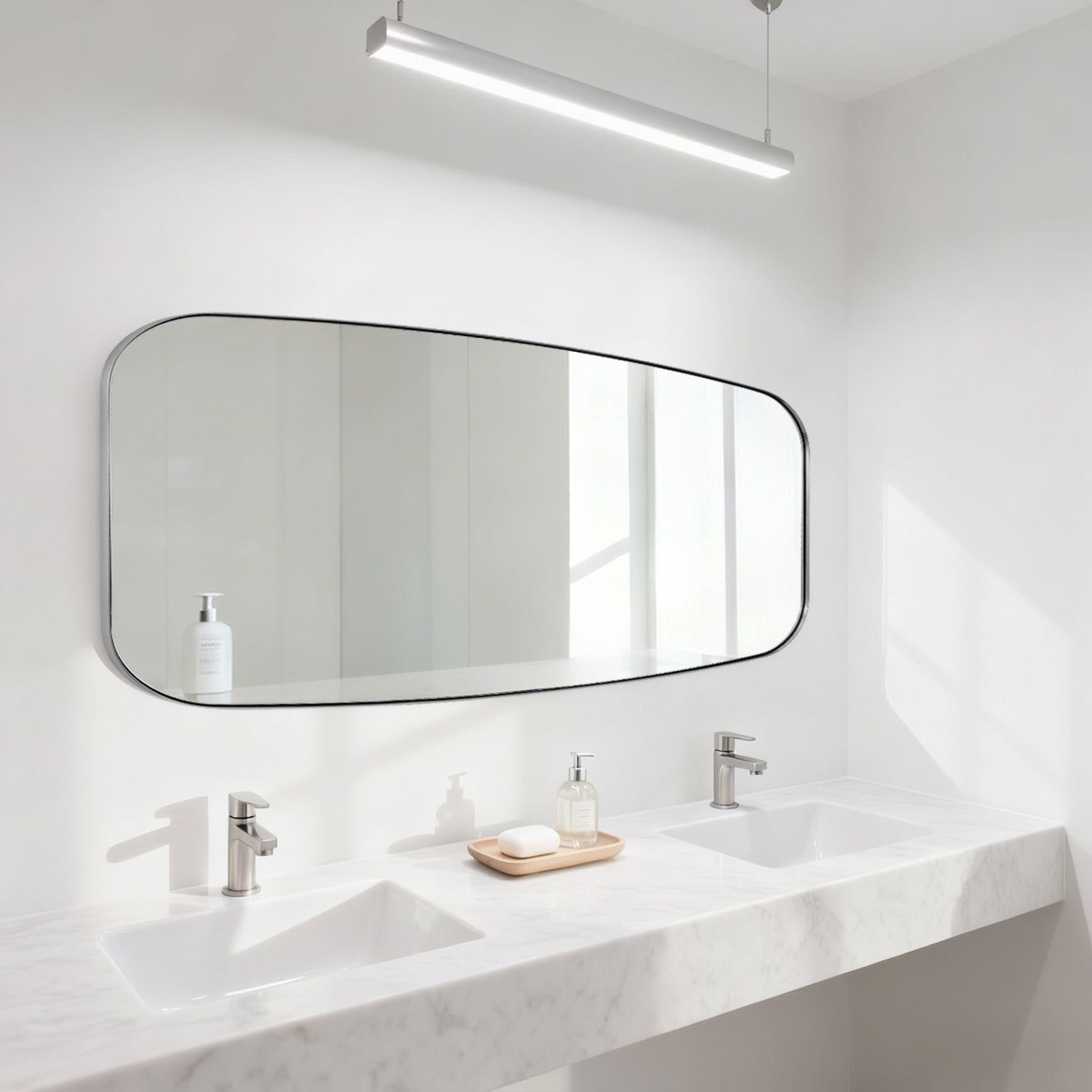 Modern Oval Oblong Bathroom Vanity Mirror | Stainless Steel Frame