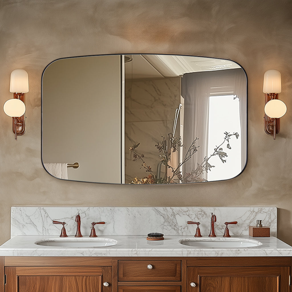 Modern Oval Oblong Bathroom Vanity Mirror | Stainless Steel Frame