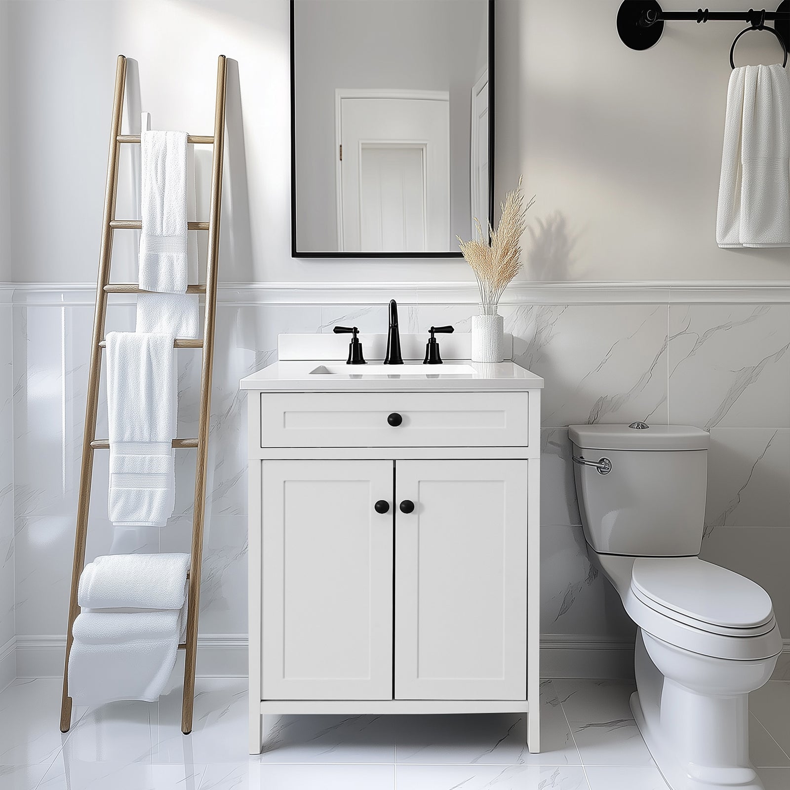 Modern Bathroom Vanity with Sink Combo, Bathroom Vanity Cabinet with 2 Doors and Shelf