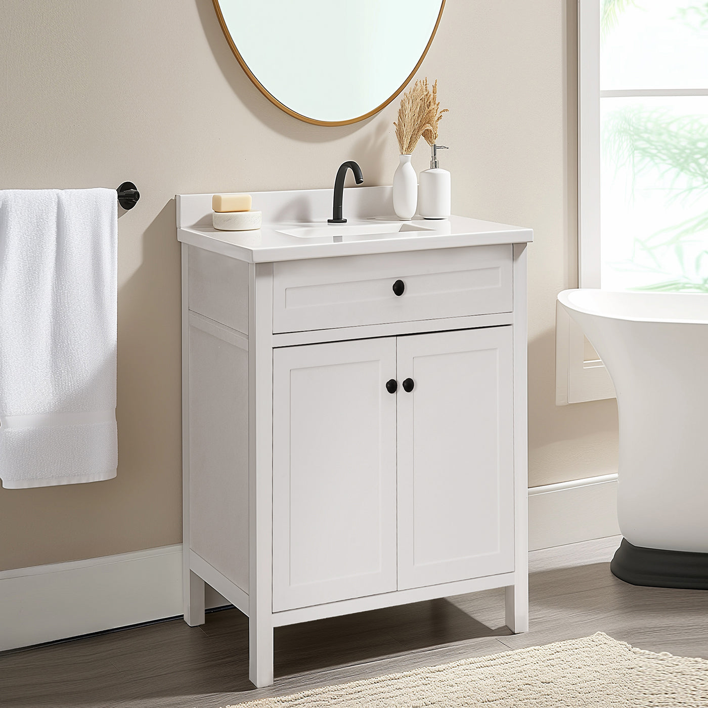 Modern Bathroom Vanity with Sink Combo, Bathroom Vanity Cabinet with 2 Doors and Shelf