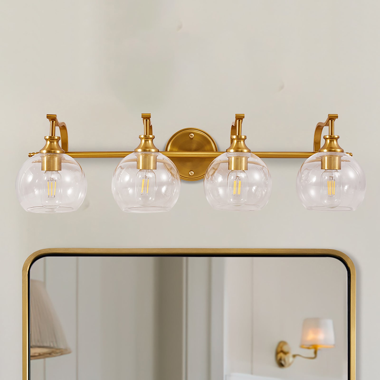 Modern Clear Globe Glass Shade Metal Crank Frame Bathroom Sconces