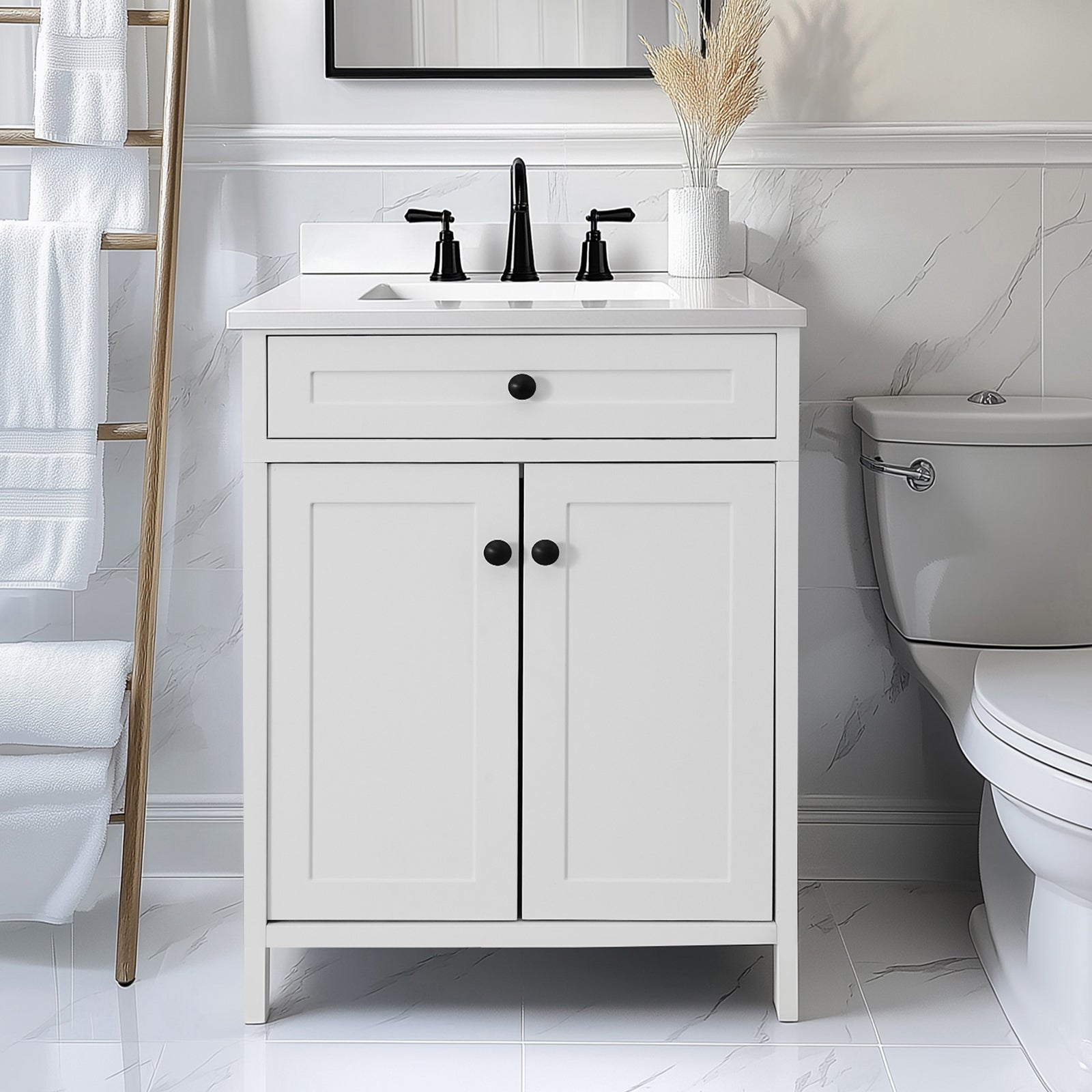 Modern Bathroom Vanity with Sink Combo, Bathroom Vanity Cabinet with 2 Doors and Shelf