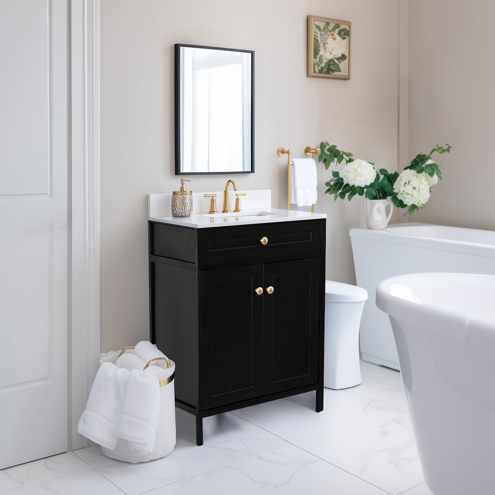 Modern Bathroom Vanity with Sink Combo, Bathroom Vanity Cabinet with 2 Doors and Shelf