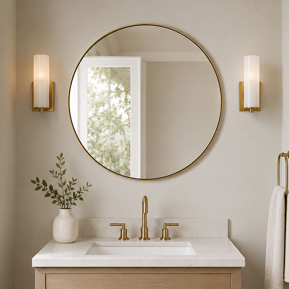 Modern Round Bathroom Mirrors Circle Wall Mirror | Stainless Steel Frame
