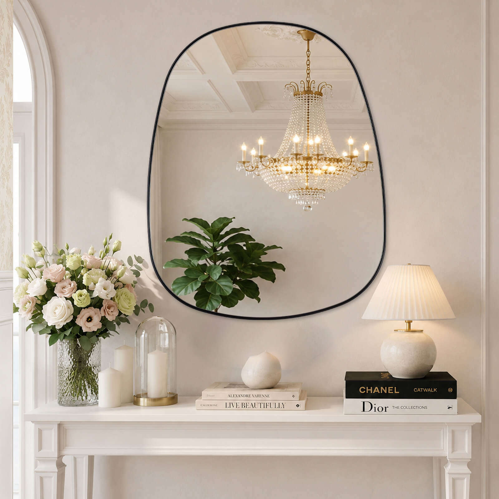 Contemporary Irregular Organic Bathroom Wall Mirror Asymmetric Decorative Mirror | Stainless Steel Frame