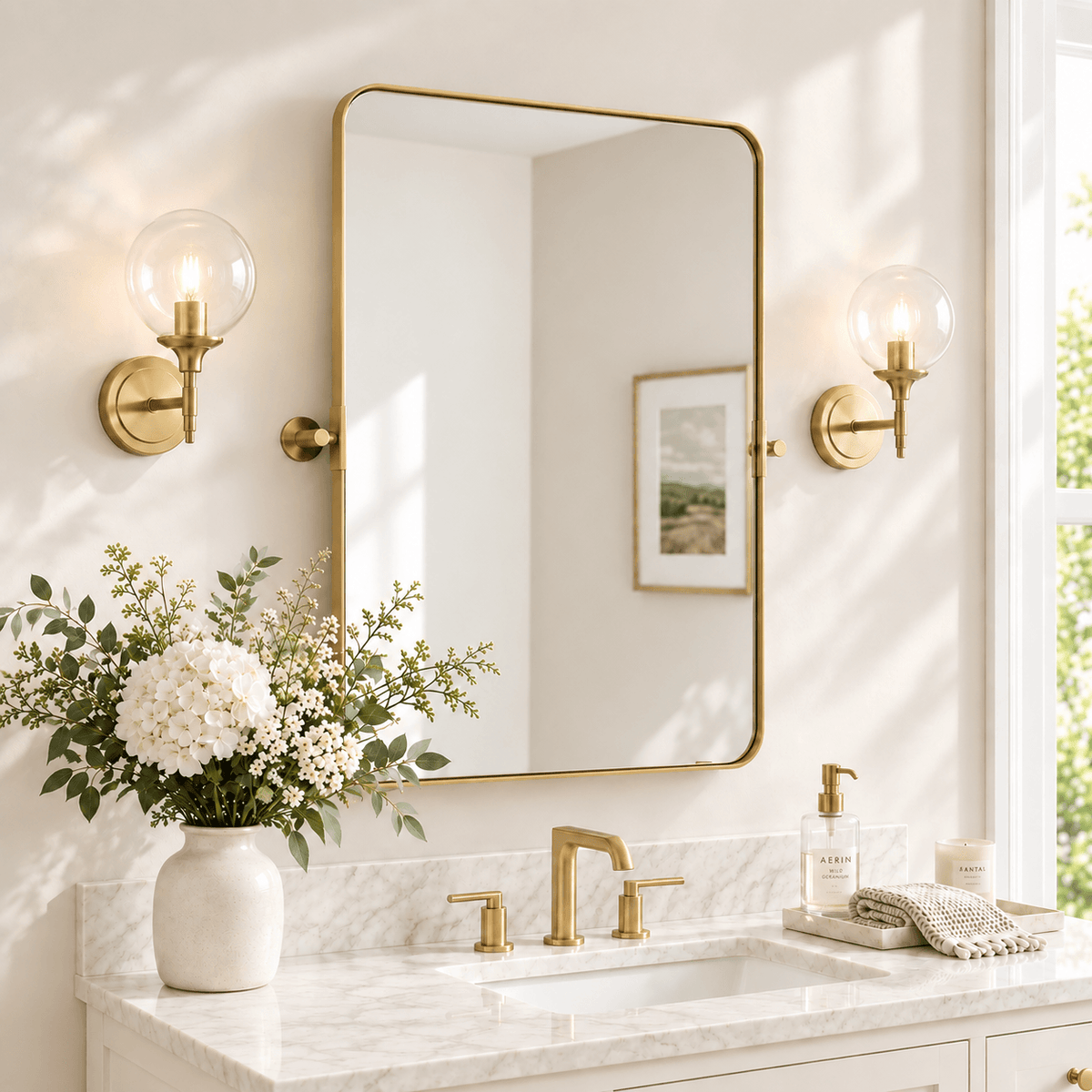 Tilting Rectangular Pivot Mirror for Bathroom/Vanity Floating Mirror | Stainless Steel Frame