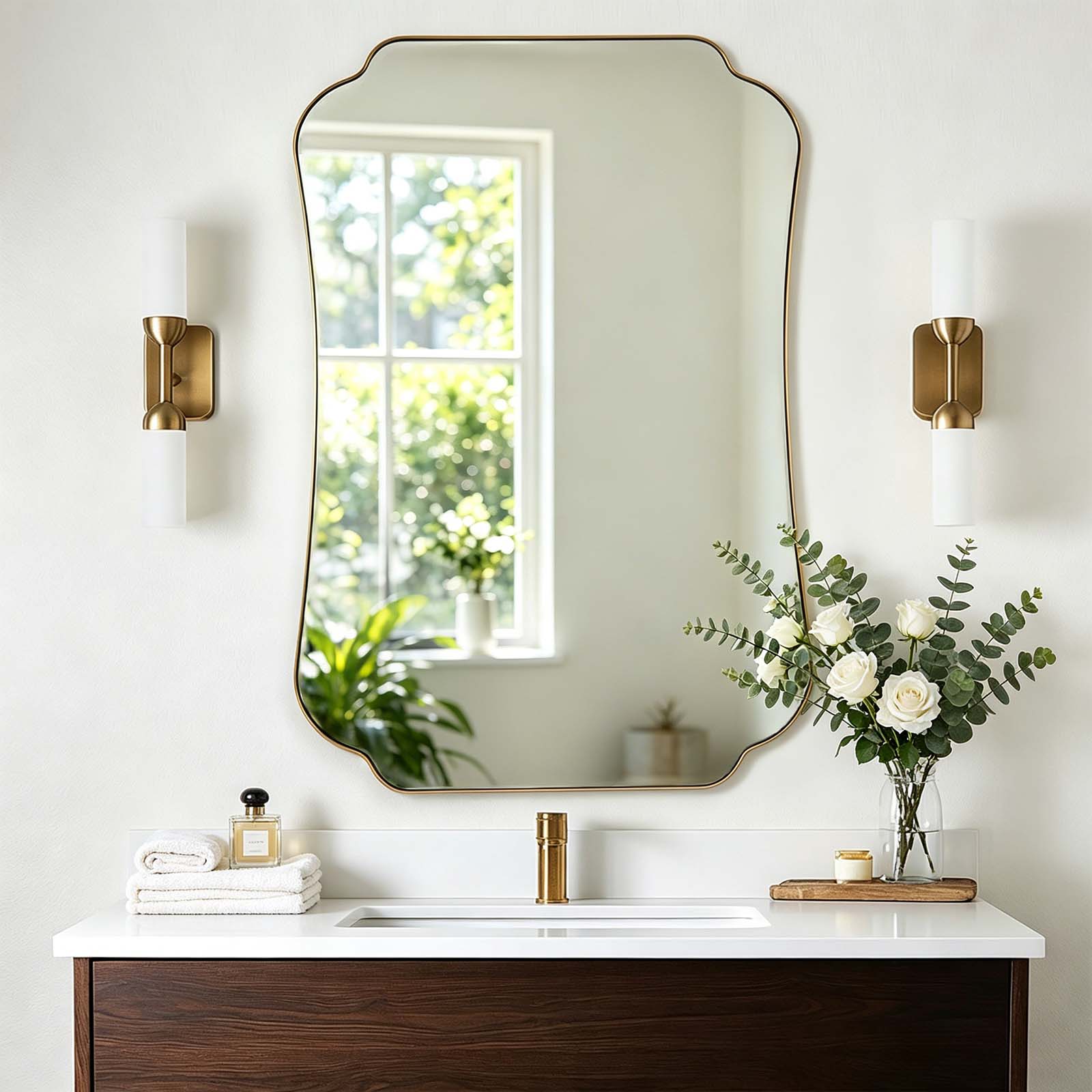 Contemporary Concave Edge Scalloped Bathroom Mirror Decorative | Stainless Steel Frame