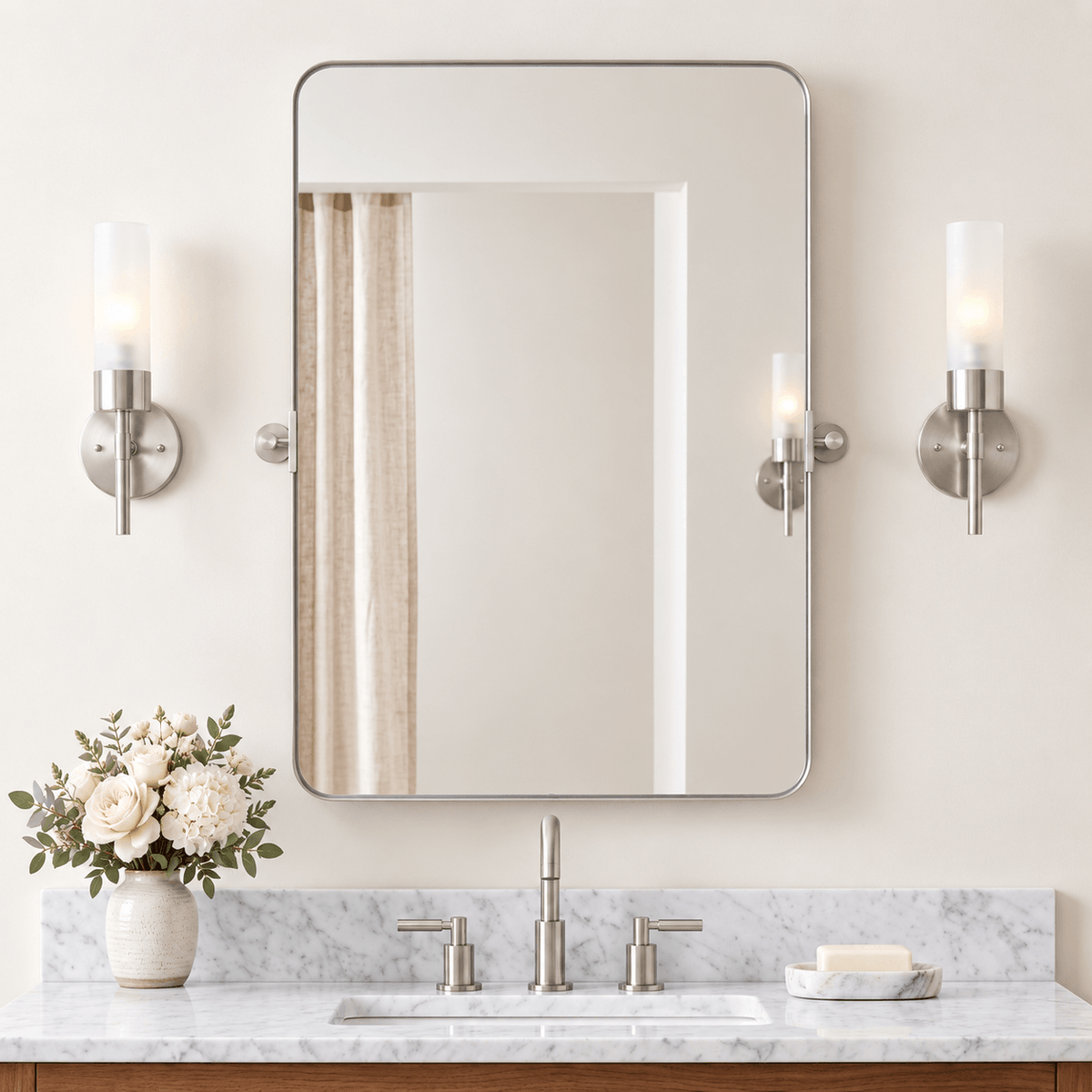 Tilting Rectangular Pivot Mirror for Bathroom/Vanity Floating Mirror | Stainless Steel Frame