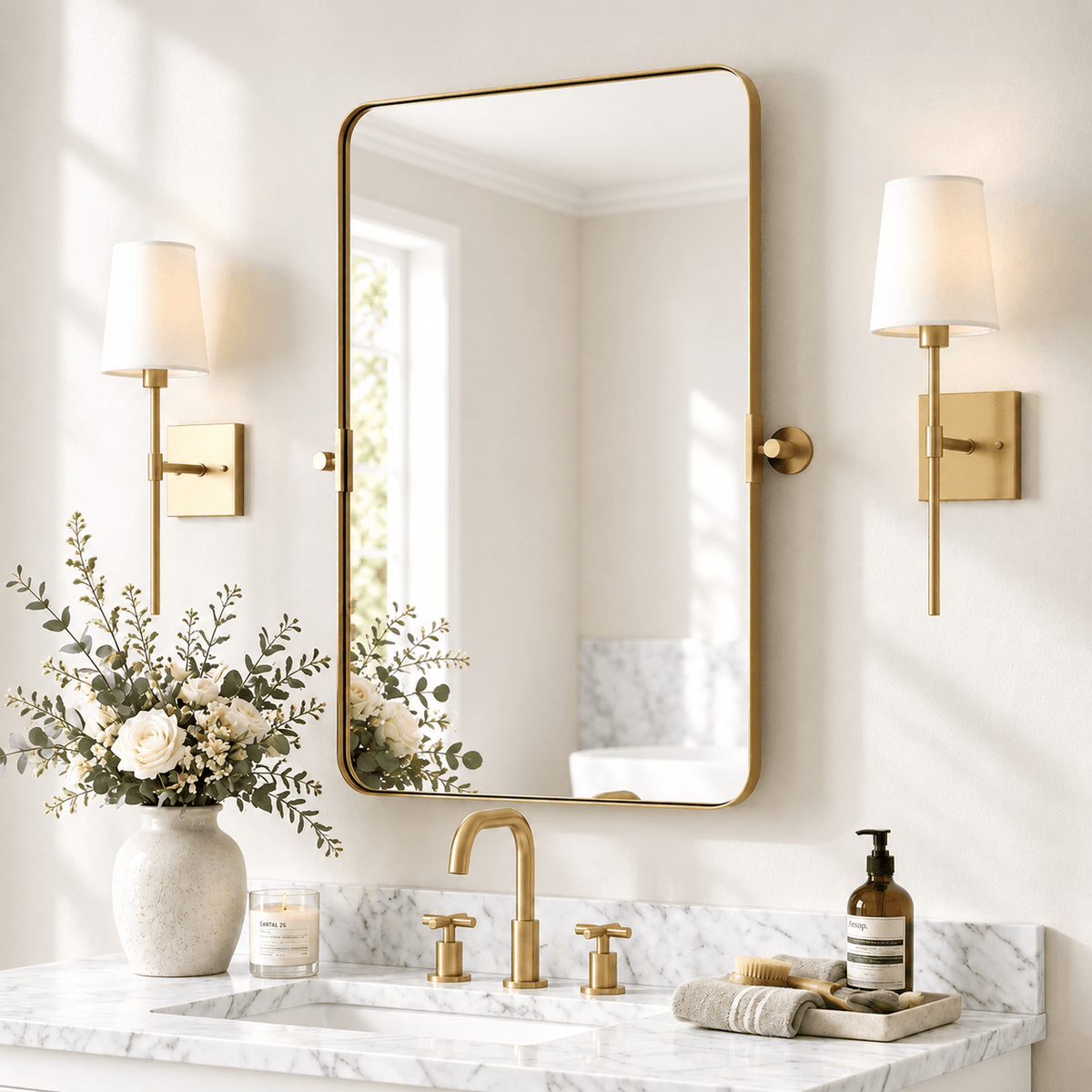Tilting Rectangular Pivot Mirror for Bathroom/Vanity Floating Mirror | Stainless Steel Frame