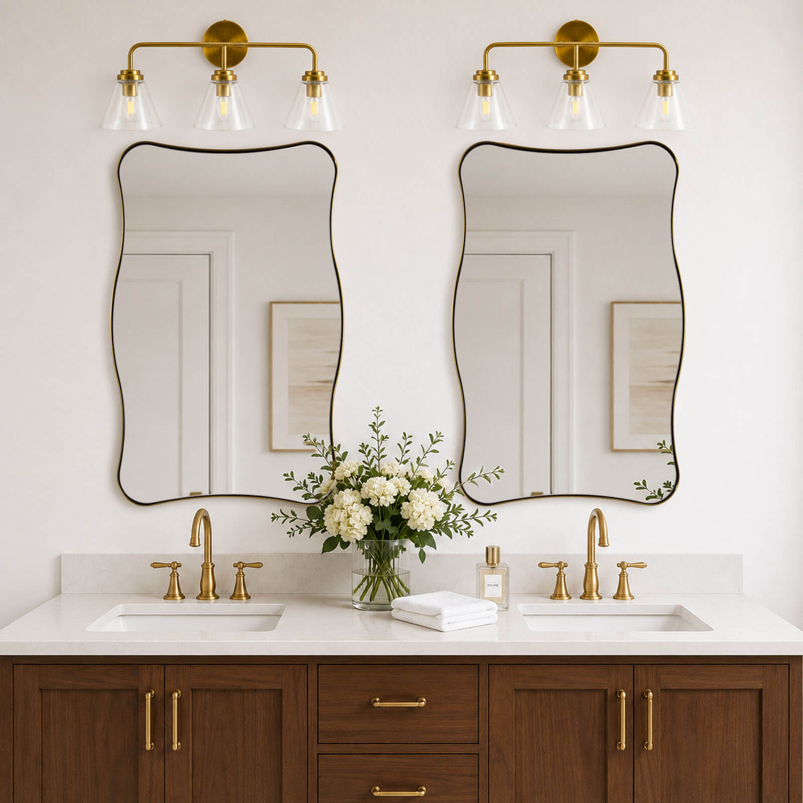 Contemporary Wavy Rectangle Scalloped Bathroom Wall Mirror | Stainless Steel Frame