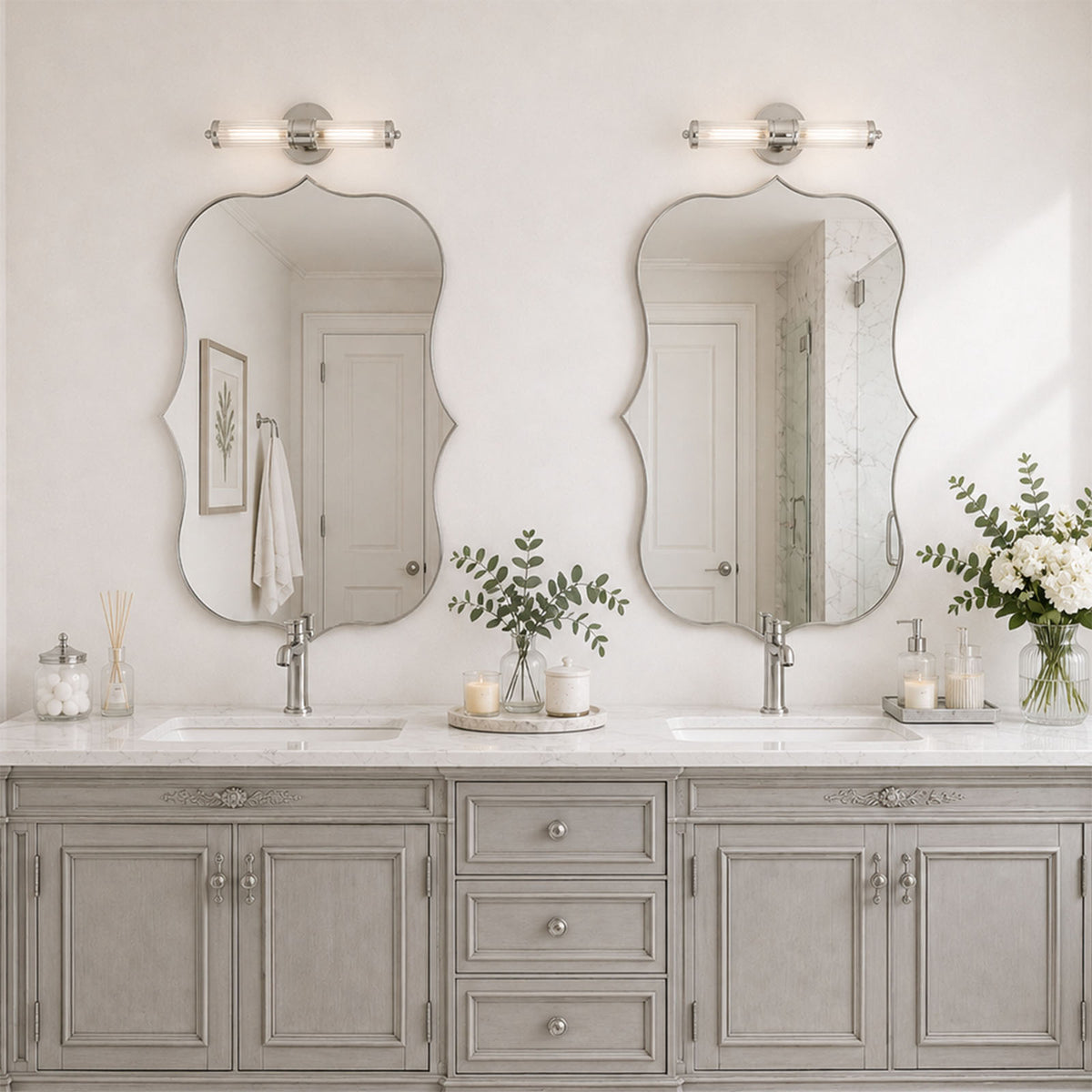 Antique Scalloped Wavy Curved Rectangle Decorative Vanity Mirror | Stainless Steel Frame