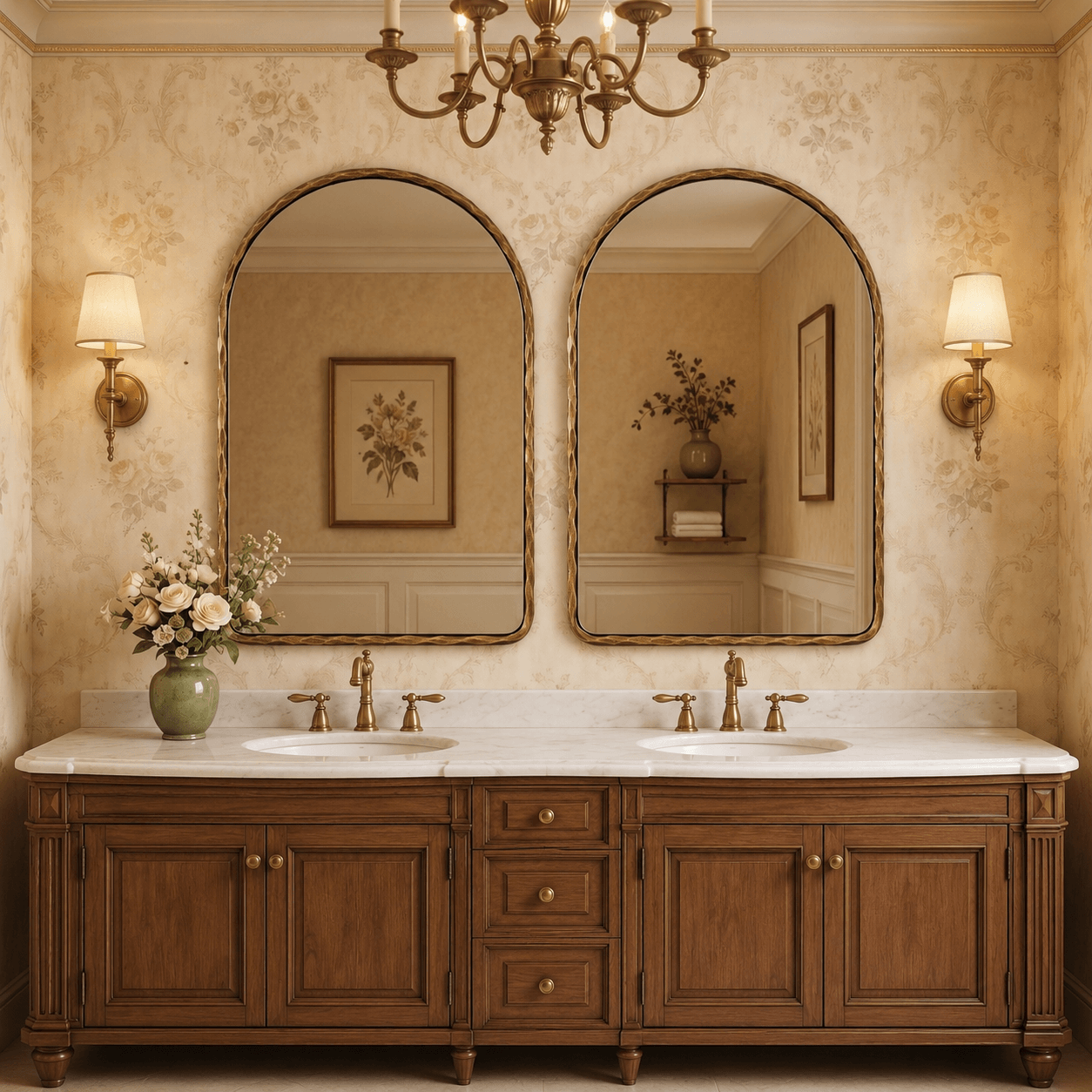 Antique Hand-Forged Iron Framed Arched Wrought Iron Bathroom Wall Mirror
