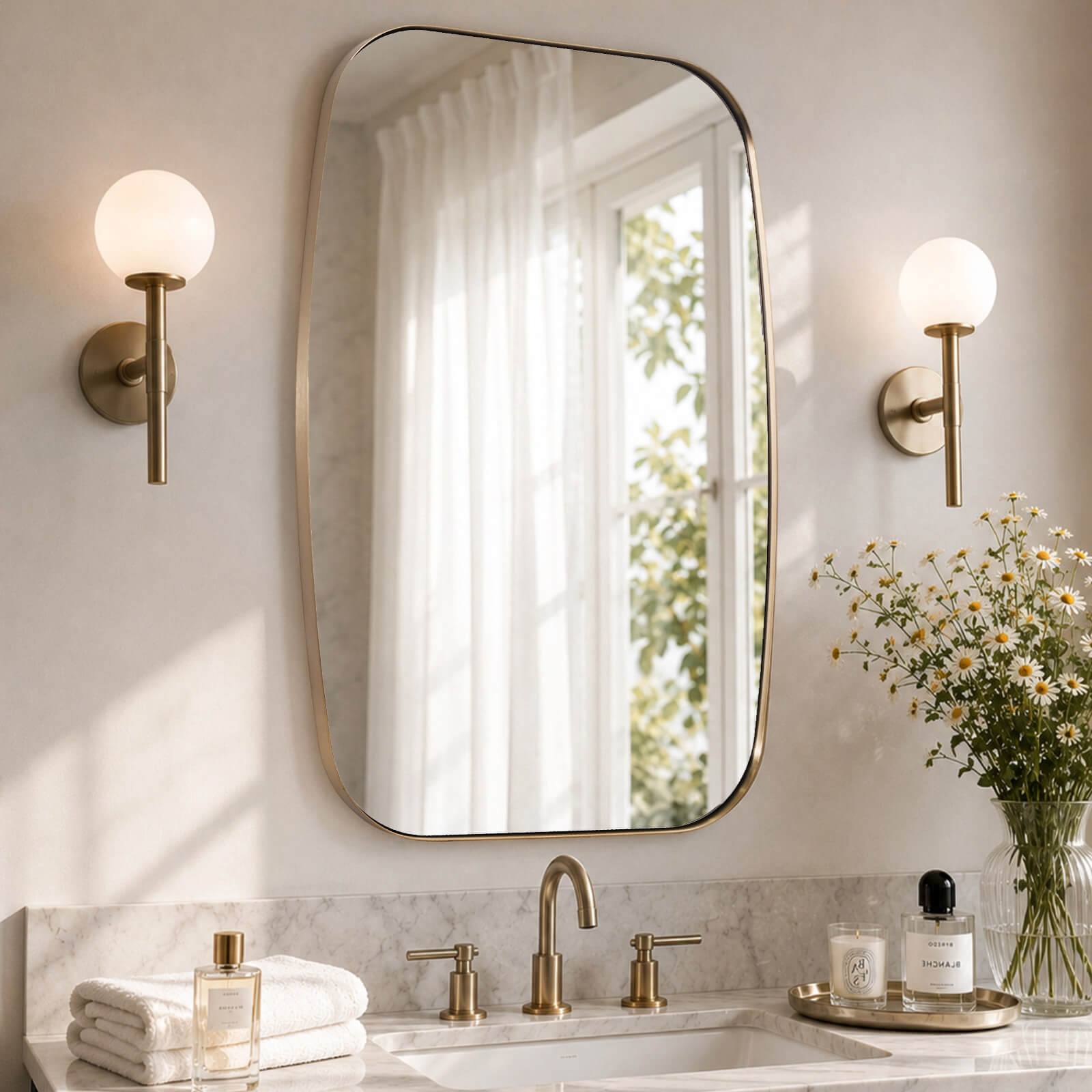 Modern Oval Oblong Bathroom Vanity Mirror | Stainless Steel Frame