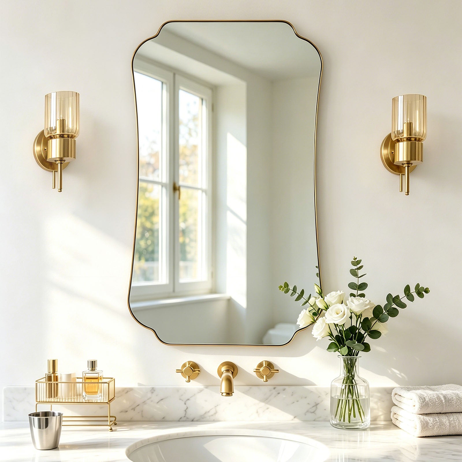 Contemporary Concave Edge Scalloped Bathroom Mirror Decorative | Stainless Steel Frame