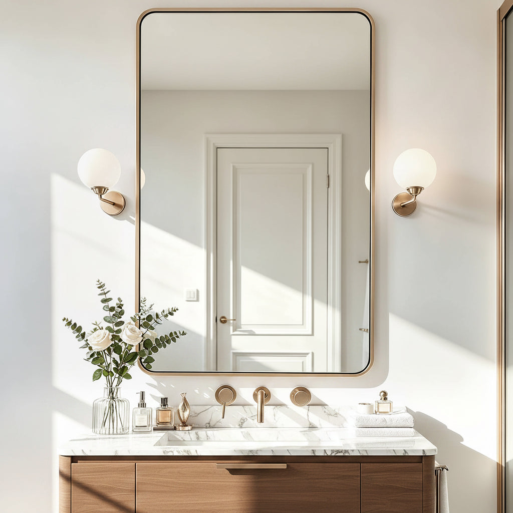 Contemporary Rounded Rectangular Bathroom Wall Mirror |Thicker Stainless Steel Framed