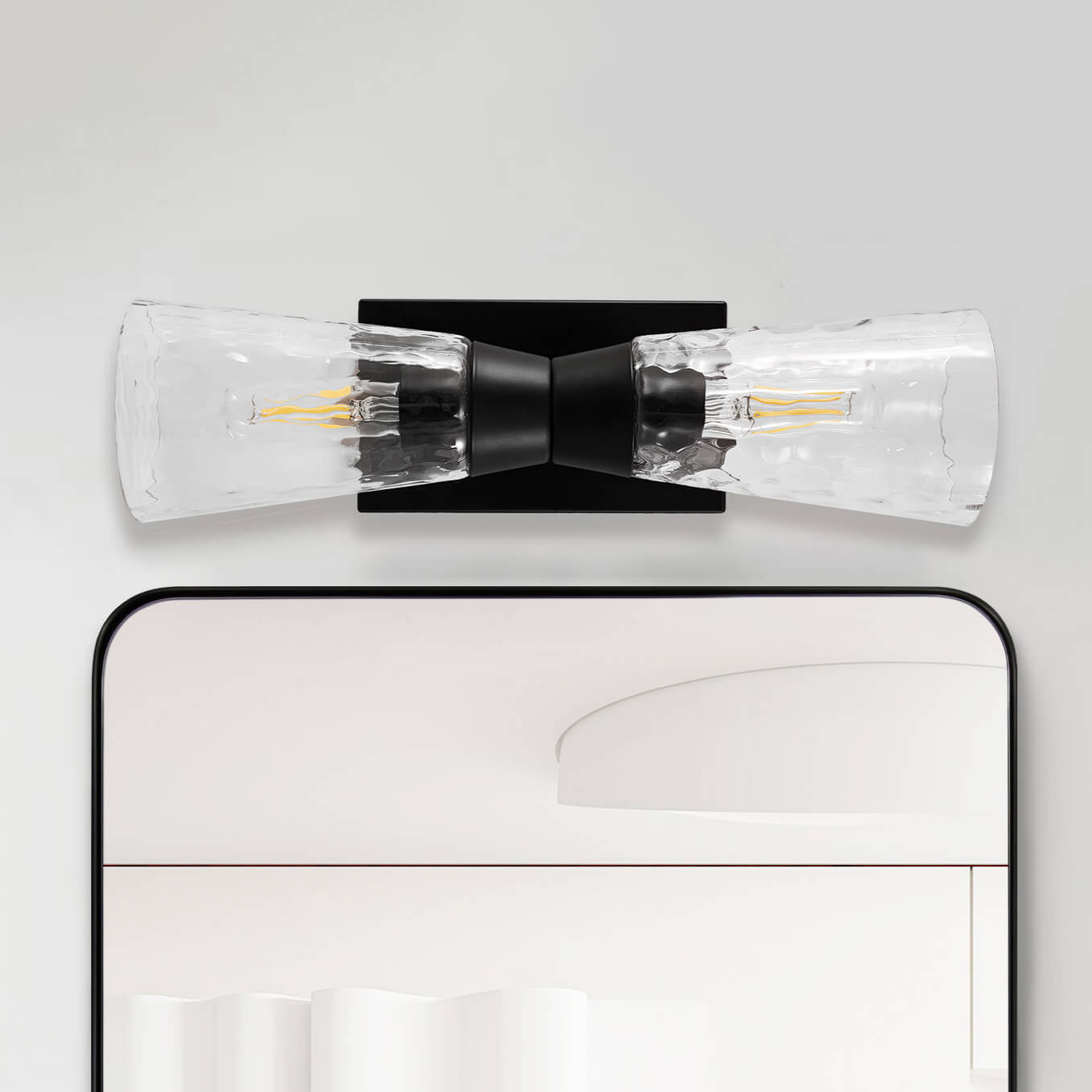 Artistic Double Sconce Flared Hammer Glass Shade Bathroom Light Fixtures
