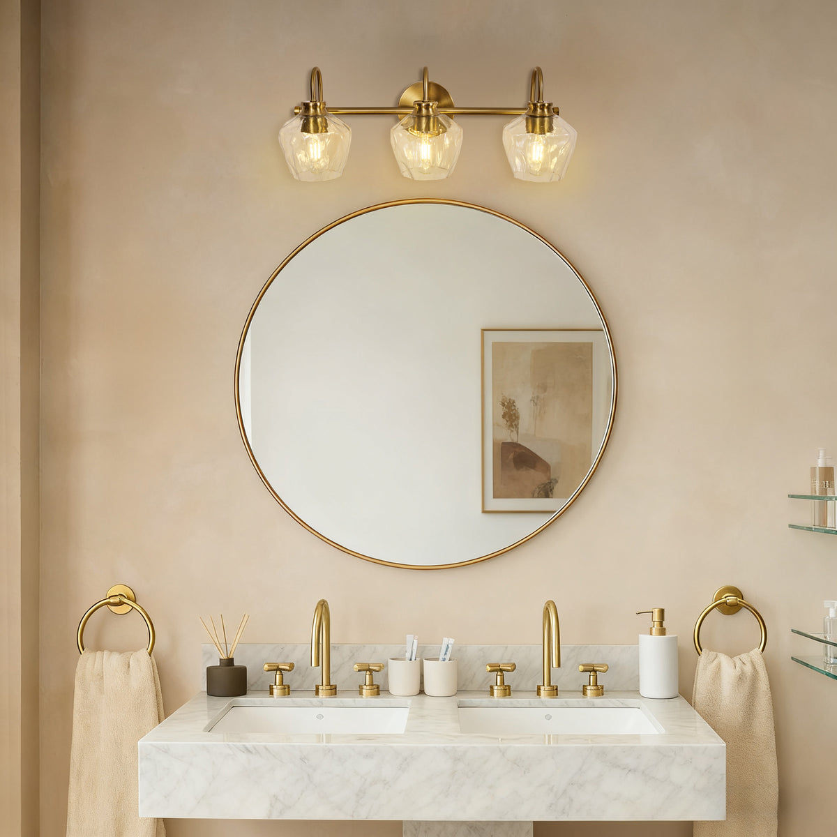 Vintage Gooseneck Hammered Glass Shade Bathroom Vanity Light